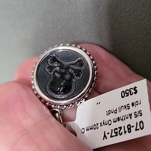 LAGOS Sterling Silver Onyx Men's Sterling Silver Anthem Circle Skull Pendant